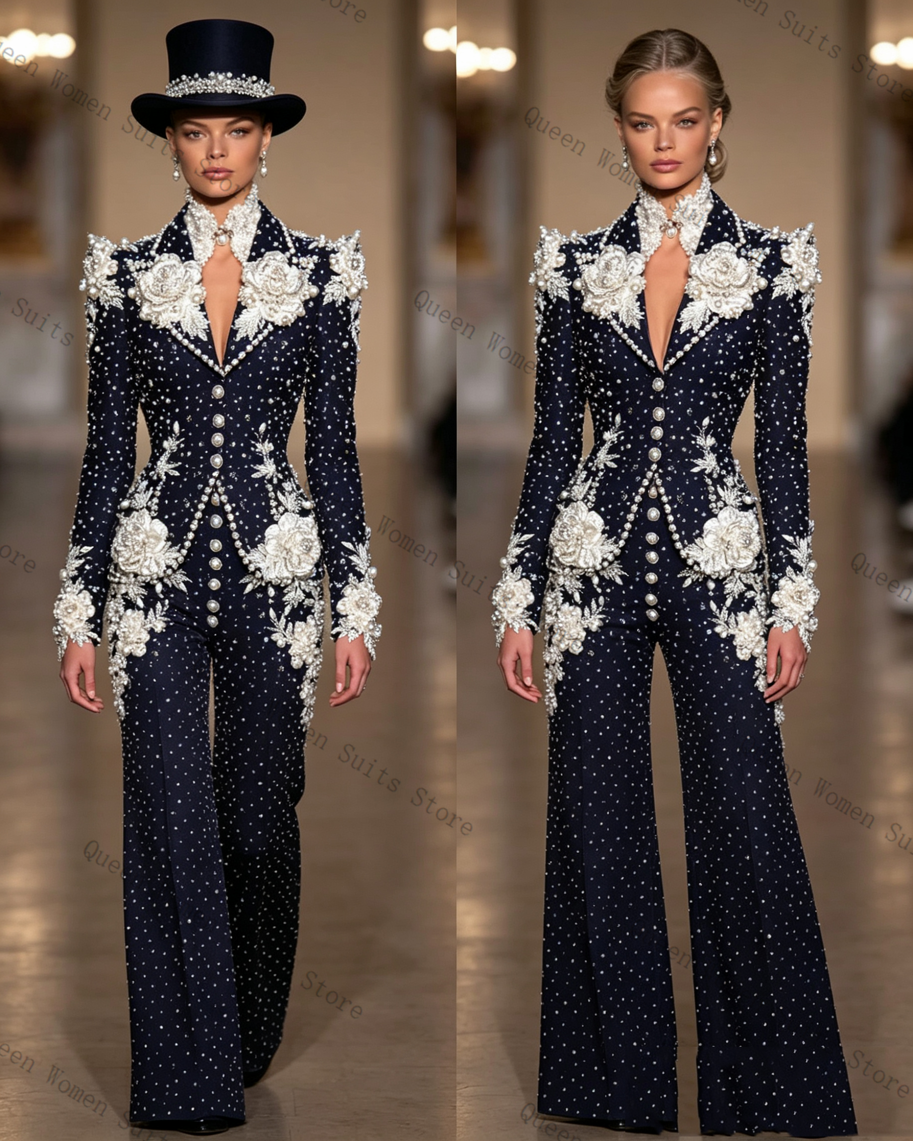 Women Formal Wear Coat - Pearls Luxury Women Suit Set 2