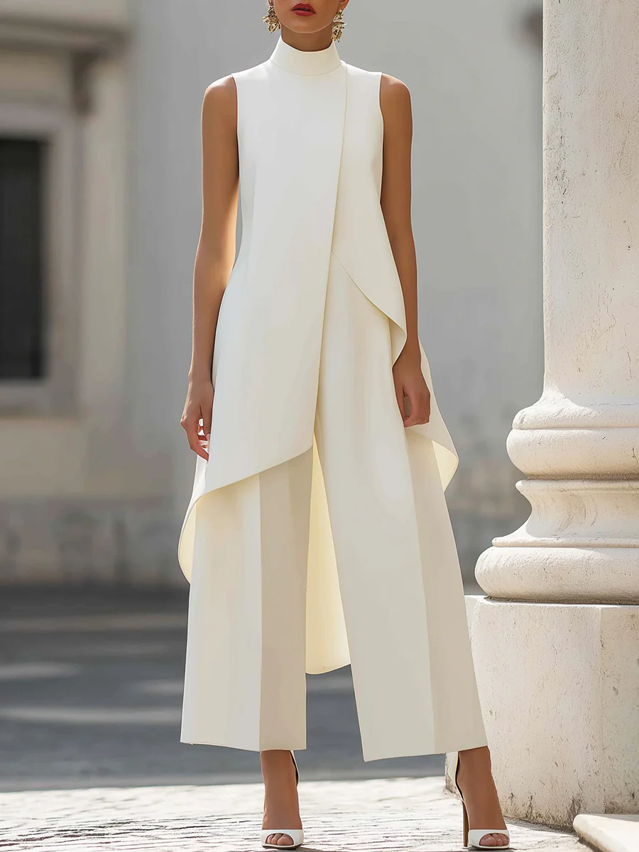 Women'S Formal Jumpsuit Evening Wear - Sleeveless High Neck Jumpsuit With Asymmetric