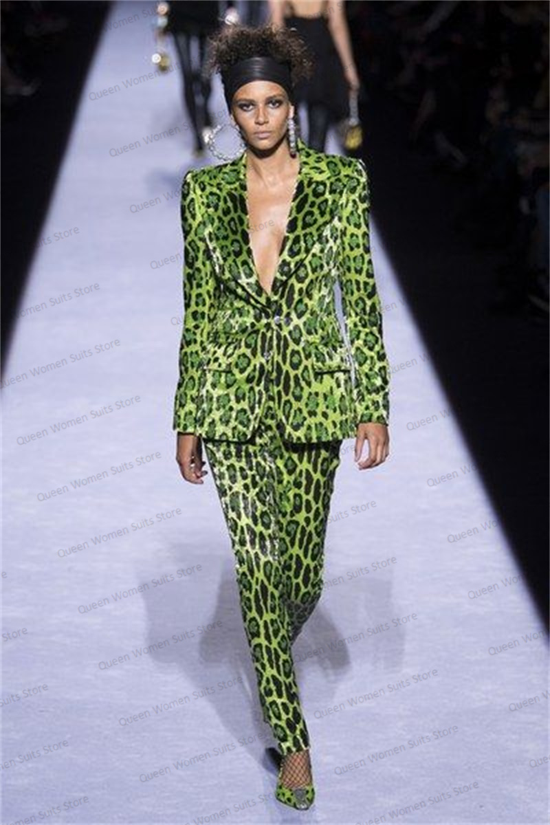 Sequins Leopard Women Suit Set - Women Formal Wear Coat บทวิจารณ์และราคา