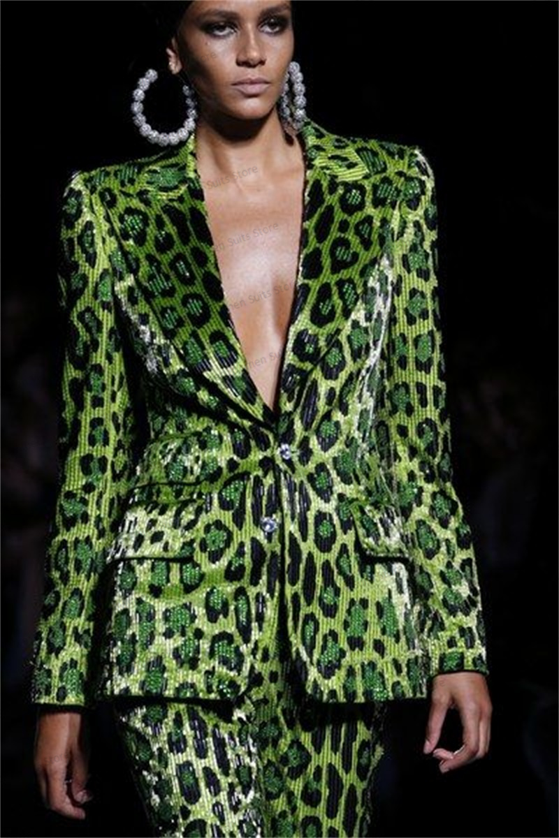 Sequins Leopard Women Suit Set - Women Formal Wear Coat บทวิจารณ์และราคา