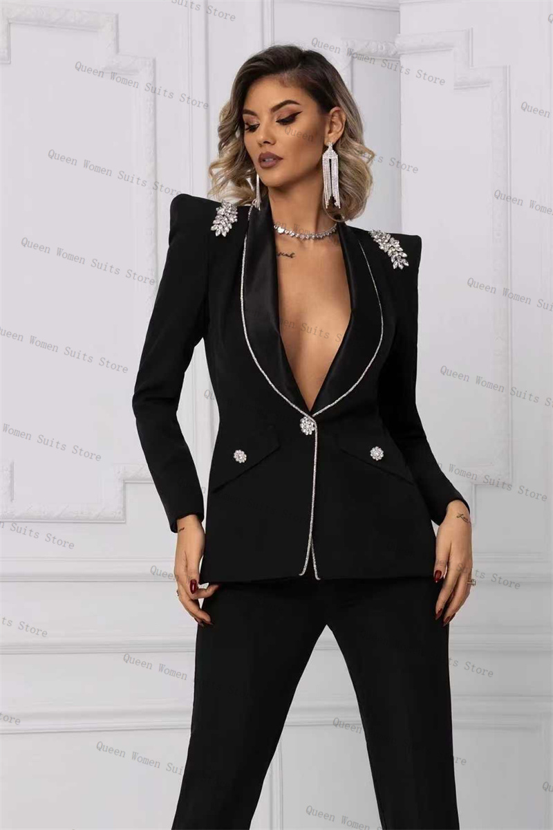 Crystals Black Women Suit Set  - Women Formal Wear Coat บทวิจารณ์และราคา