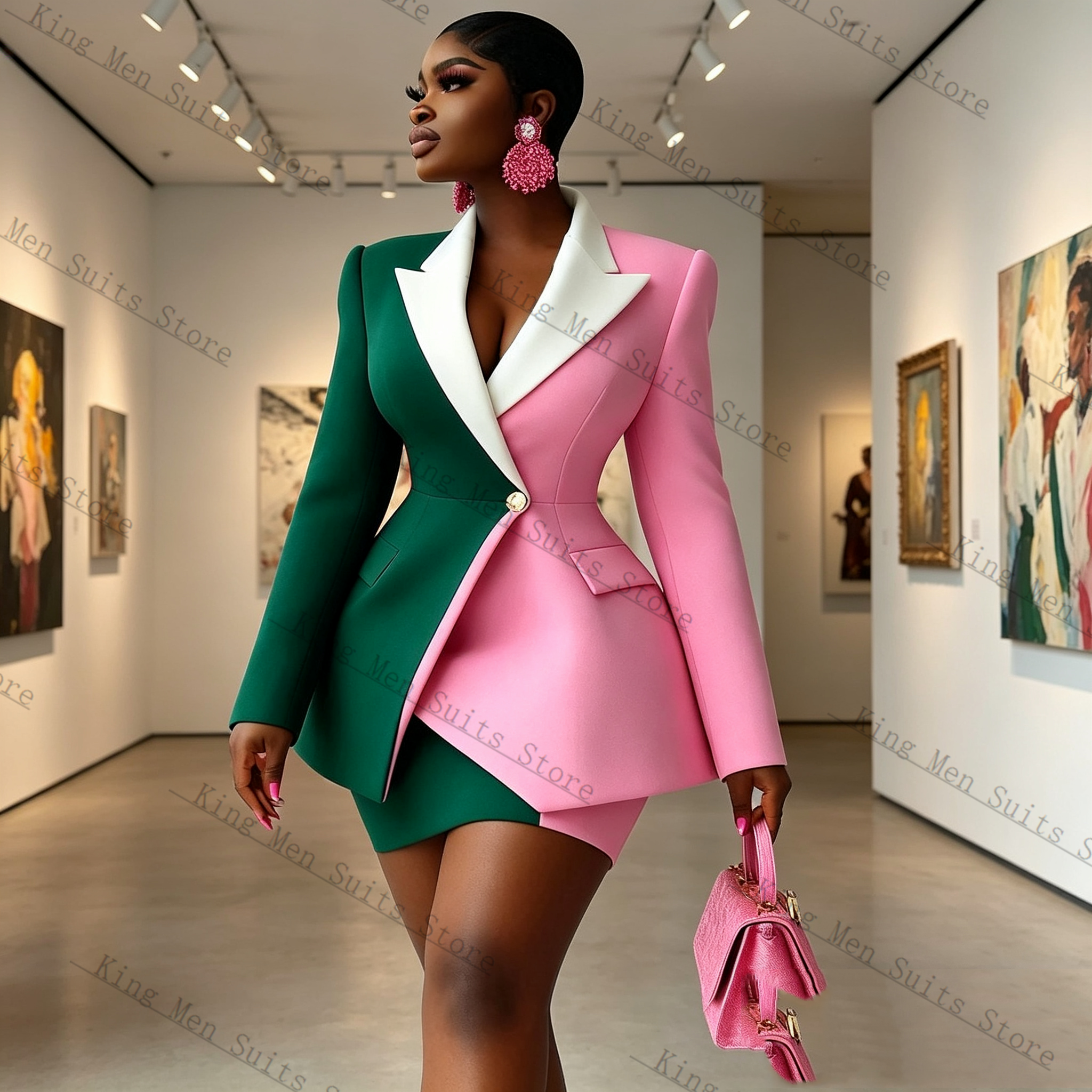 Pink Green Women Suit Skirt Se - Women Formal Wear Coat บทวิจารณ์และราคา