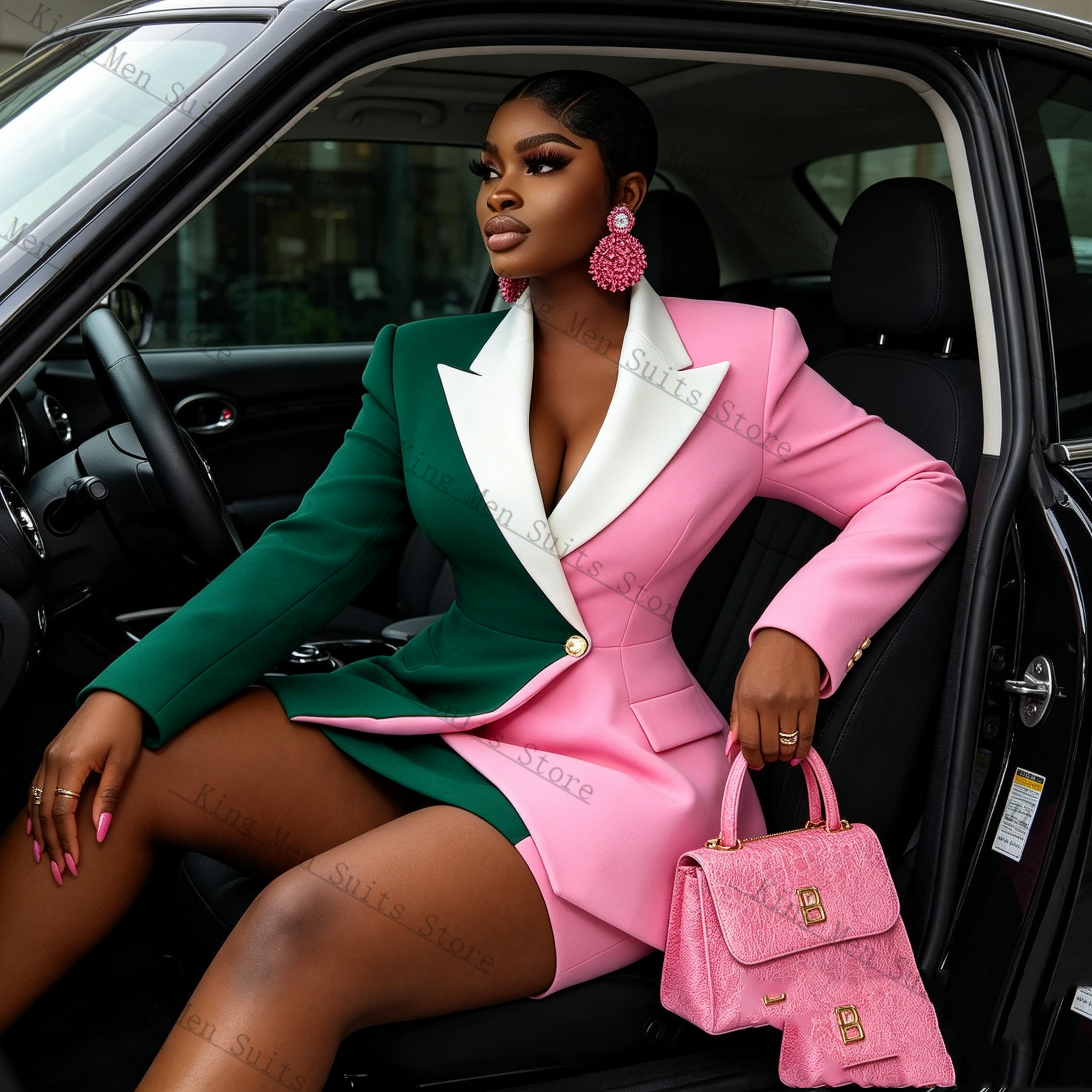 Pink Green Women Suit Skirt Se - Women Formal Wear Coat บทวิจารณ์และราคา