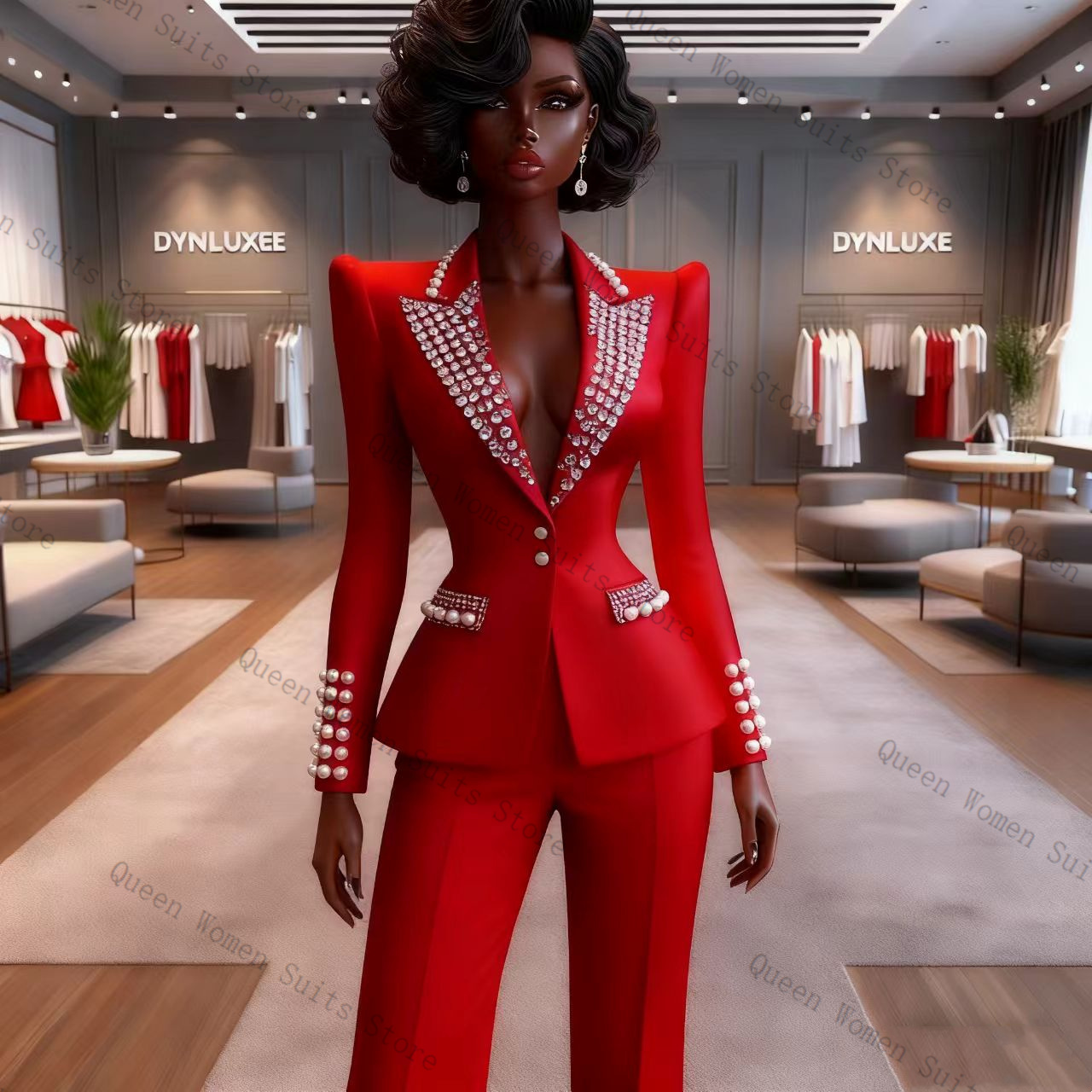 Pearls Red Women Suit Pants Se - Women Formal Wear Coat บทวิจารณ์และราคา