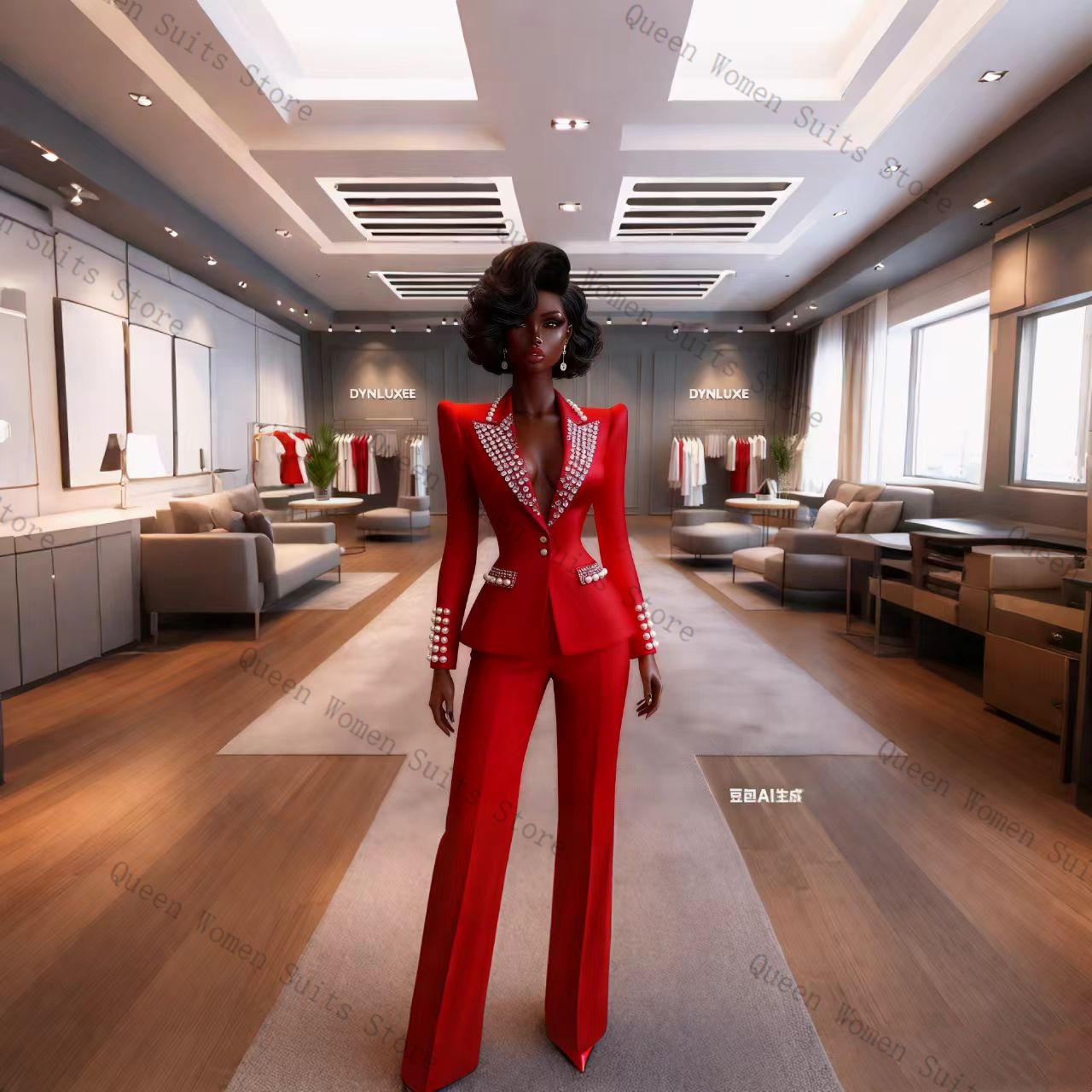 Pearls Red Women Suit Pants Se - Women Formal Wear Coat บทวิจารณ์และราคา
