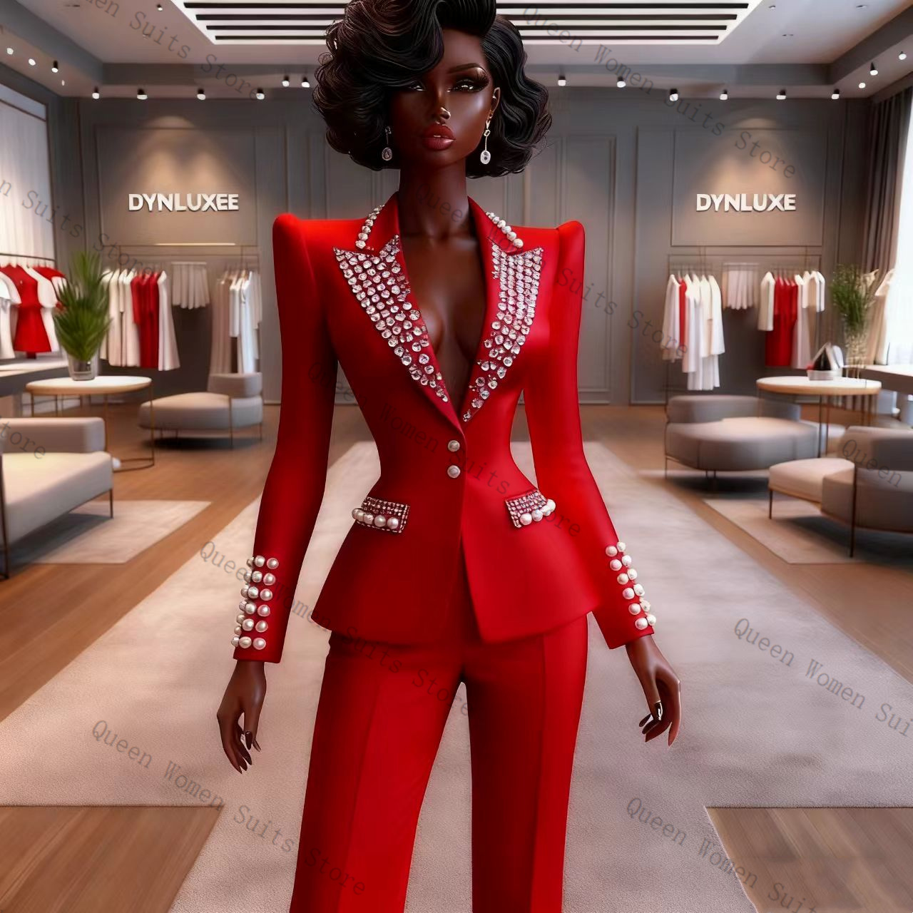 Pearls Red Women Suit Pants Se - Women Formal Wear Coat บทวิจารณ์และราคา