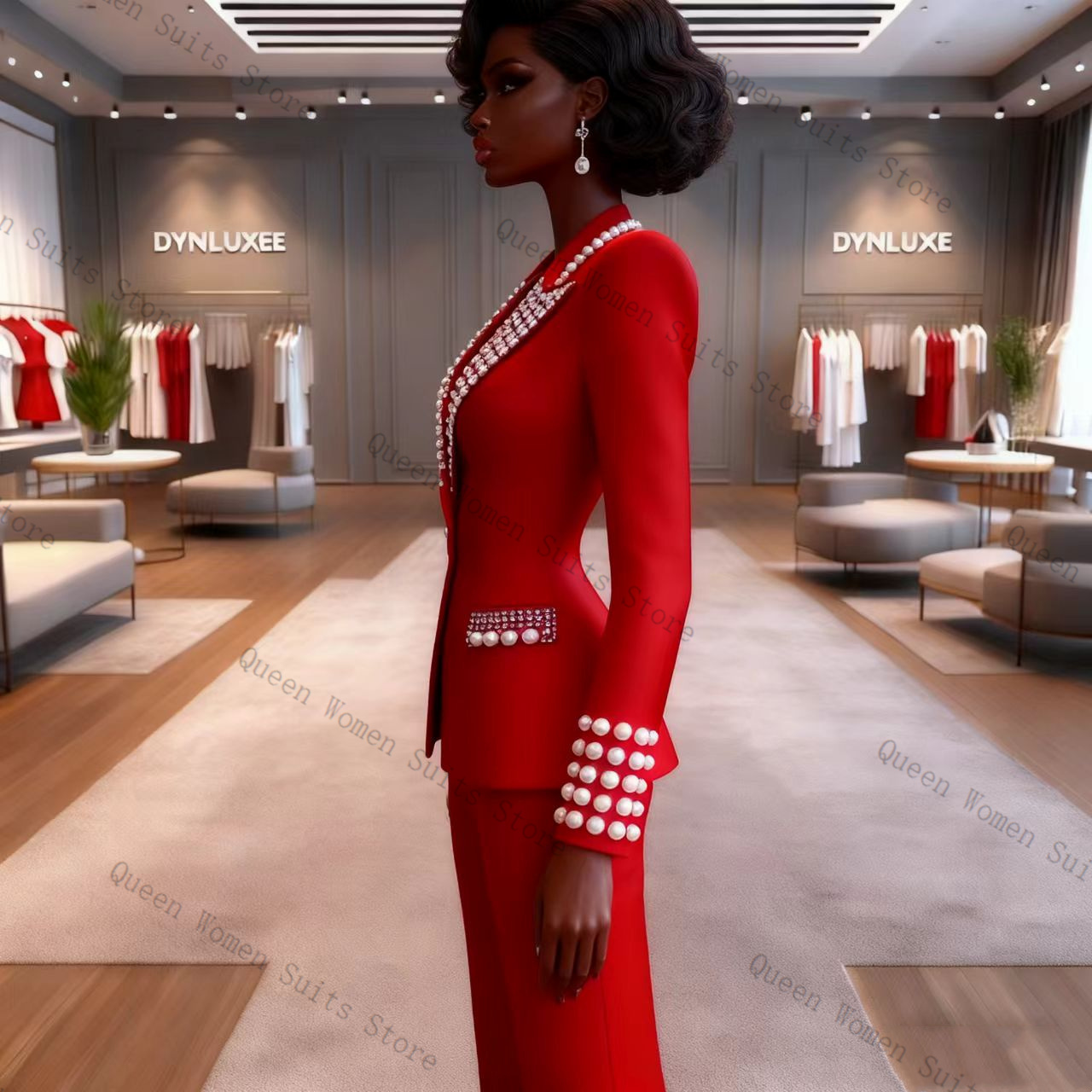 Pearls Red Women Suit Pants Se - Women Formal Wear Coat บทวิจารณ์และราคา