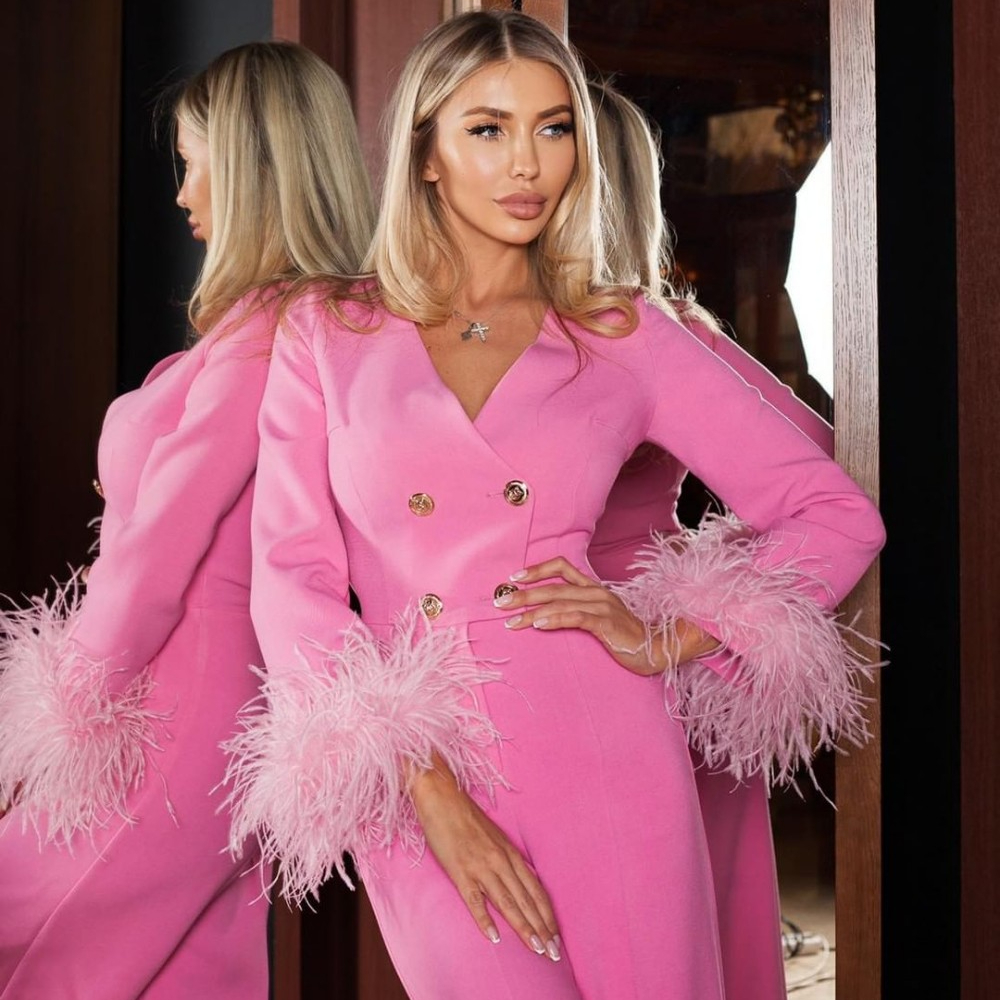 Hand Made Feather Women Blazer - Women'S Formal Jumpsuit Evening Wear บทวิจารณ์และราคา