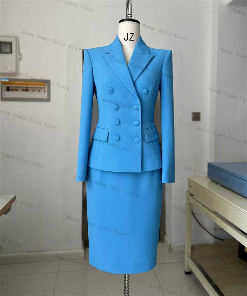 Sky Blue Women Suit Skirt Set  - Women Formal Wear Coat บทวิจารณ์และราคา