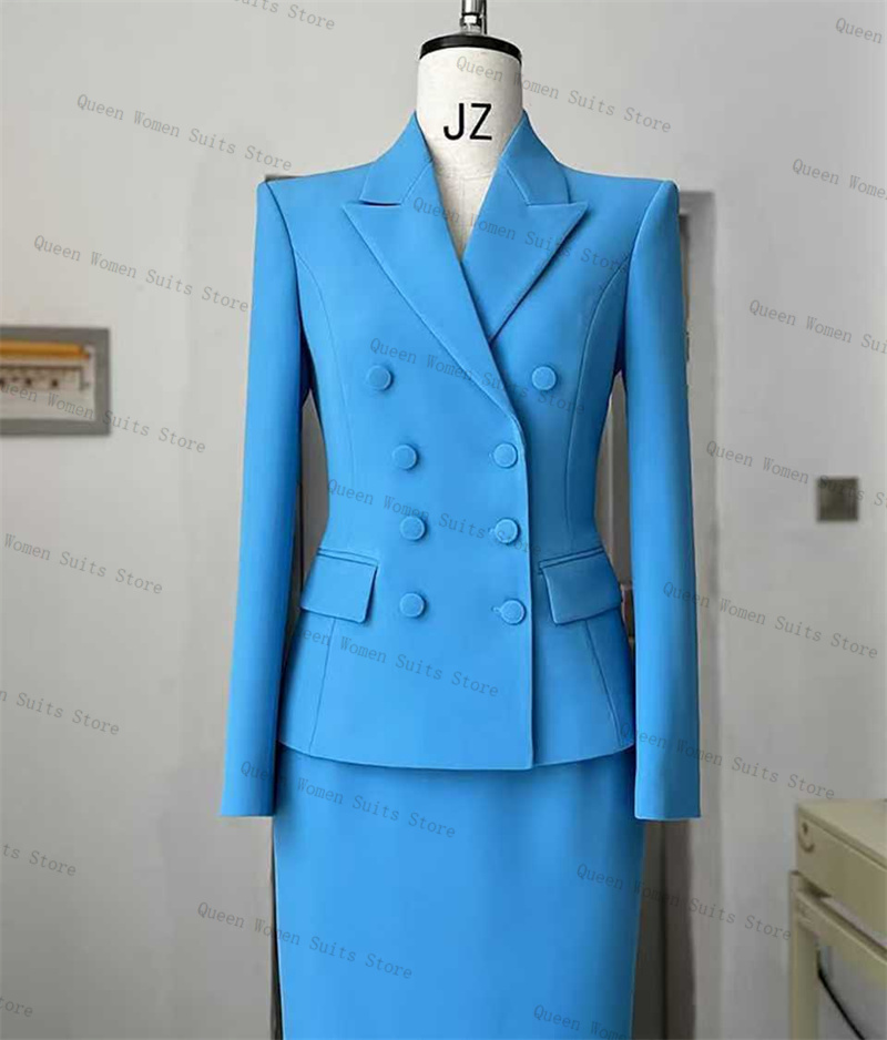 Sky Blue Women Suit Skirt Set  - Women Formal Wear Coat บทวิจารณ์และราคา