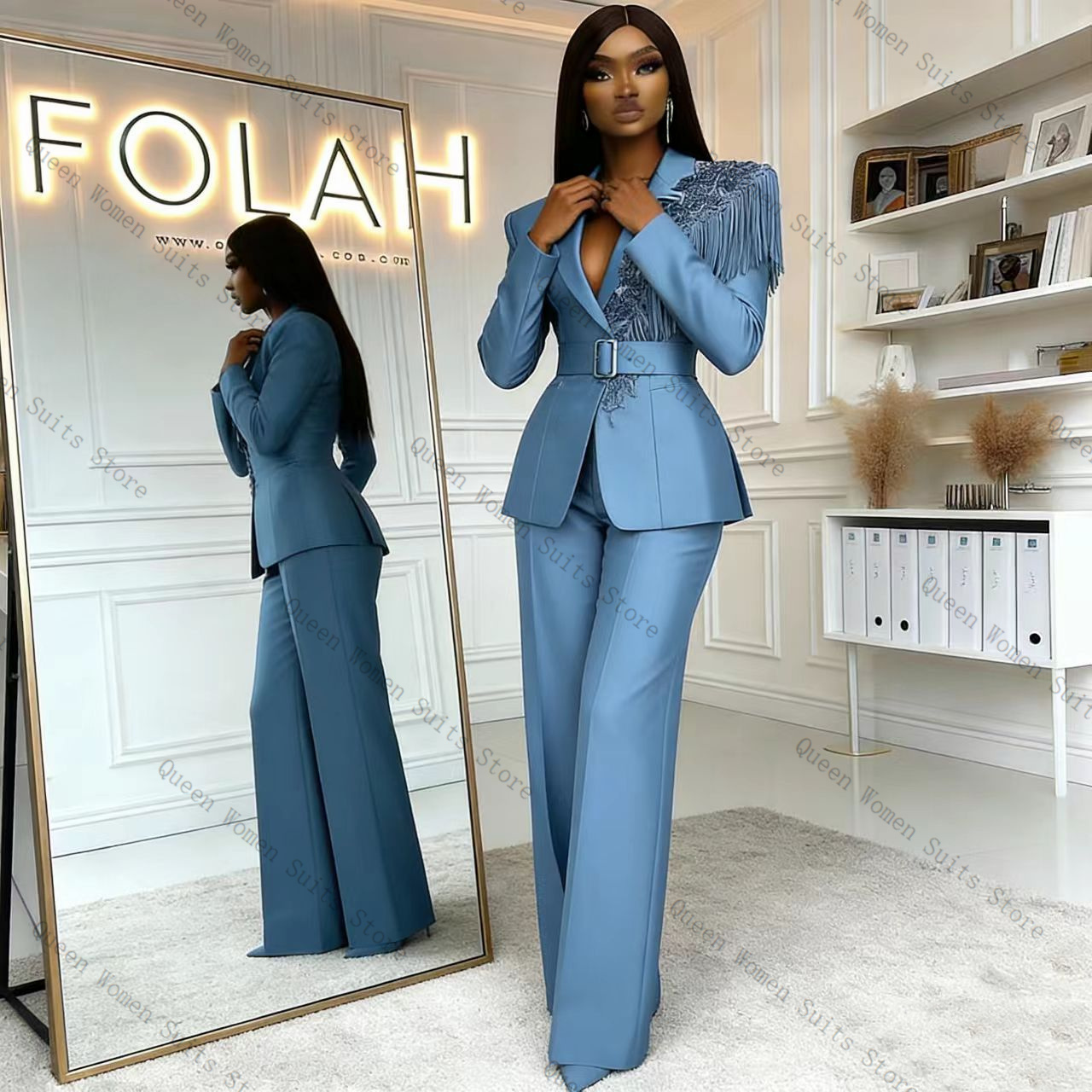 Tassel Blue Women Suit Pants S - Women Formal Wear Coat บทวิจารณ์และราคา