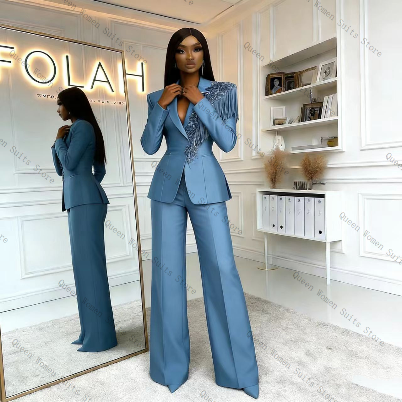 Tassel Blue Women Suit Pants S - Women Formal Wear Coat บทวิจารณ์และราคา
