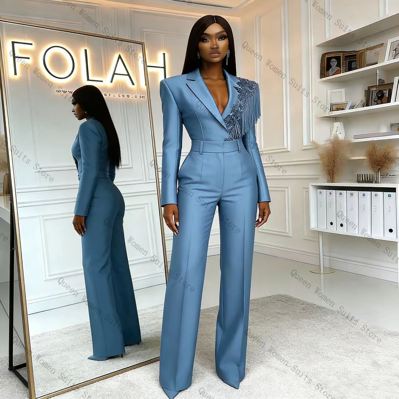Tassel Blue Women Suit Pants S - Women Formal Wear Coat บทวิจารณ์และราคา