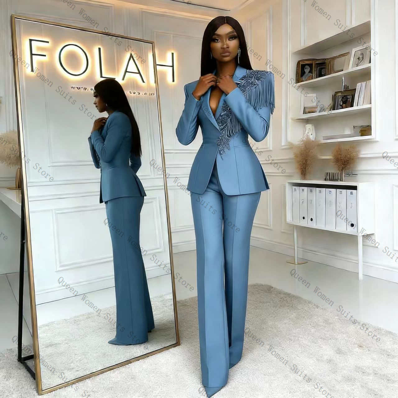 Tassel Blue Women Suit Pants S - Women Formal Wear Coat บทวิจารณ์และราคา