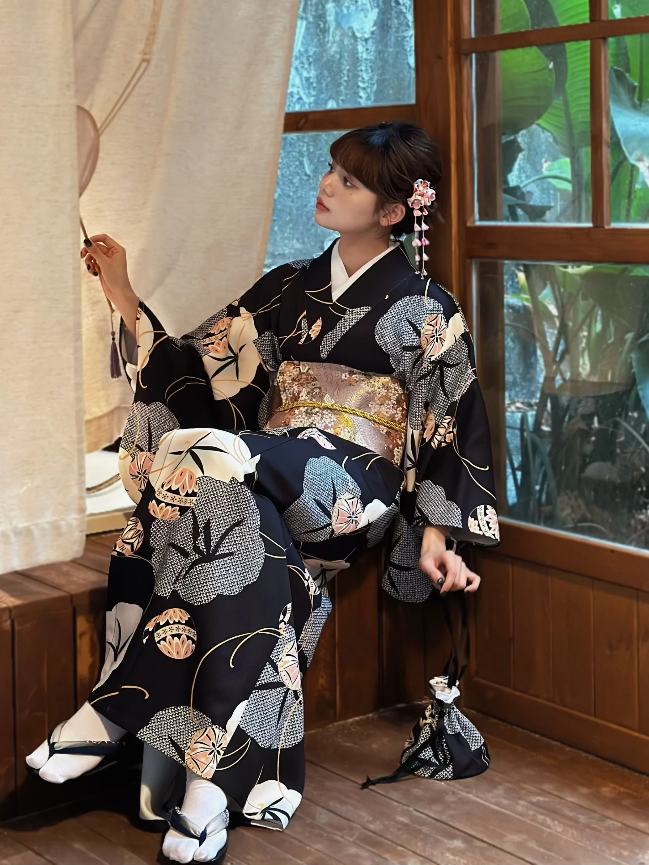 Women Japanese Kimono Black Co - Women'S Formal Traditional Wear บทวิจารณ์และราคา