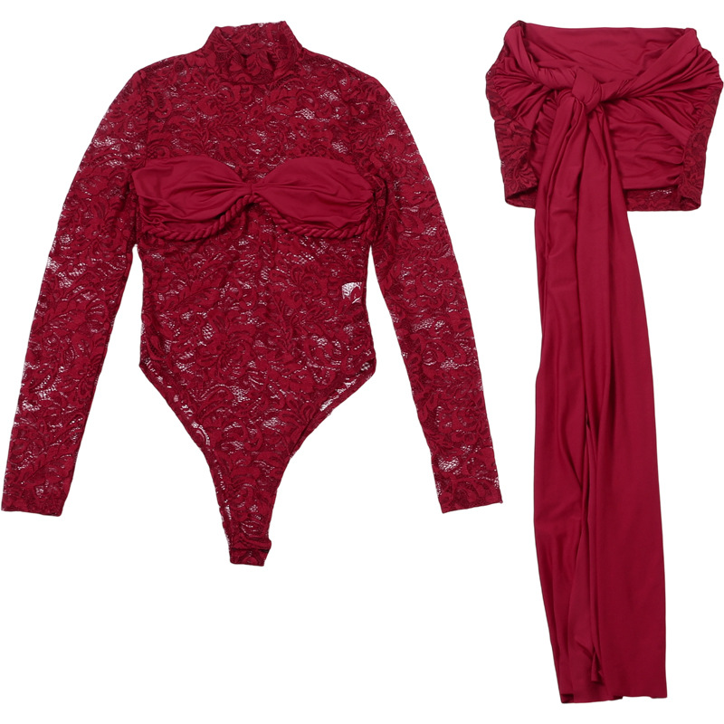 Burgundy White Black Lace Wome - Women'S Formal Jumpsuit Evening Wear บทวิจารณ์และราคา
