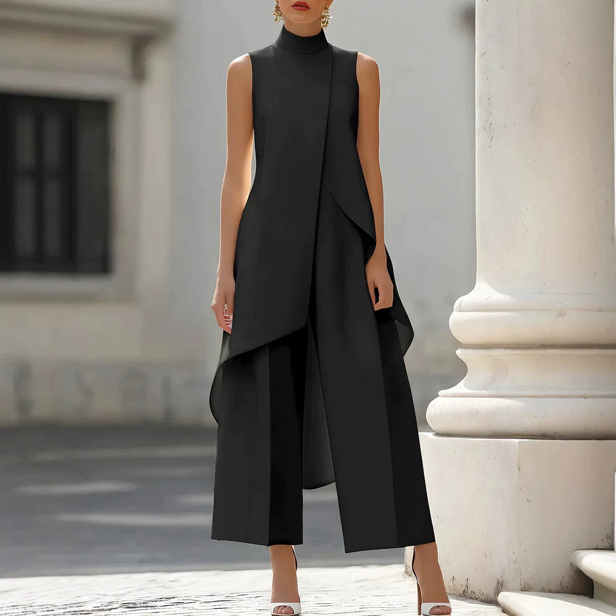 Sleeveless High Neck Asymmetri - Women'S Formal Jumpsuit Evening Wear บทวิจารณ์และราคา