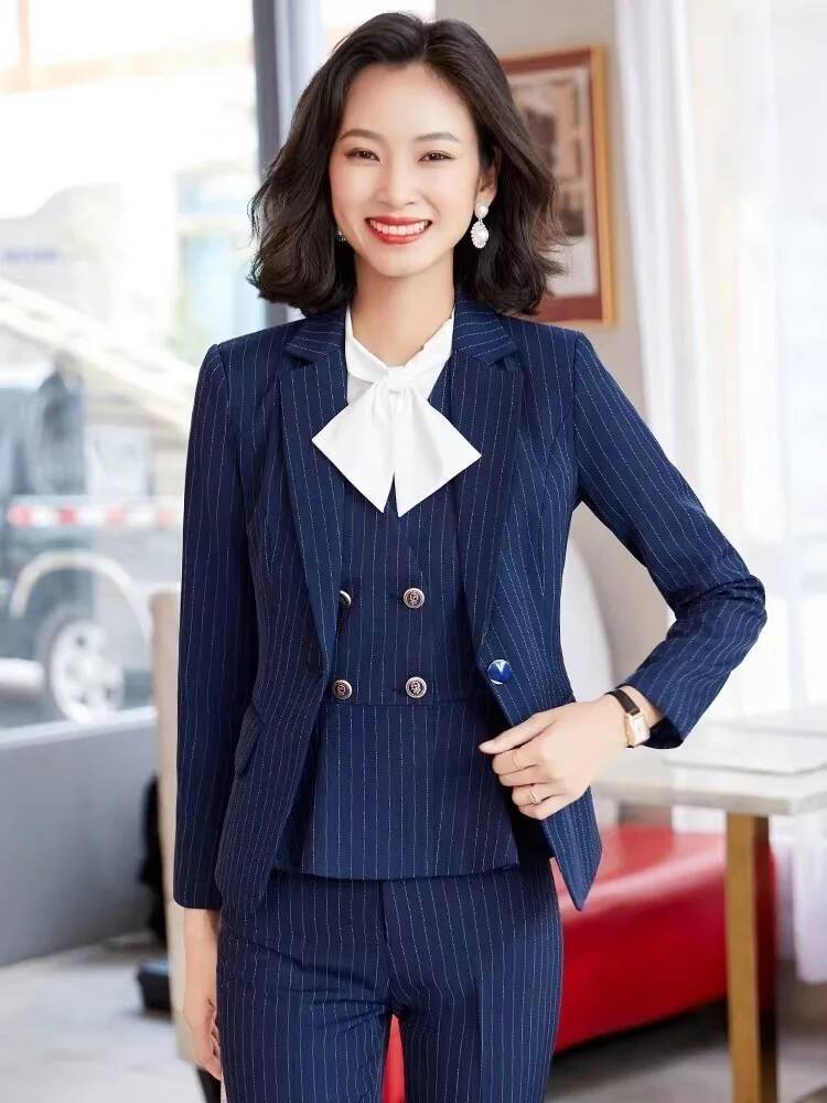 Fashion Striped Formal Busines - Women Formal Wear For Interview บทวิจารณ์และราคา