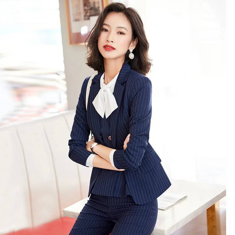 Fashion Striped Formal Busines - Women Formal Wear For Interview บทวิจารณ์และราคา