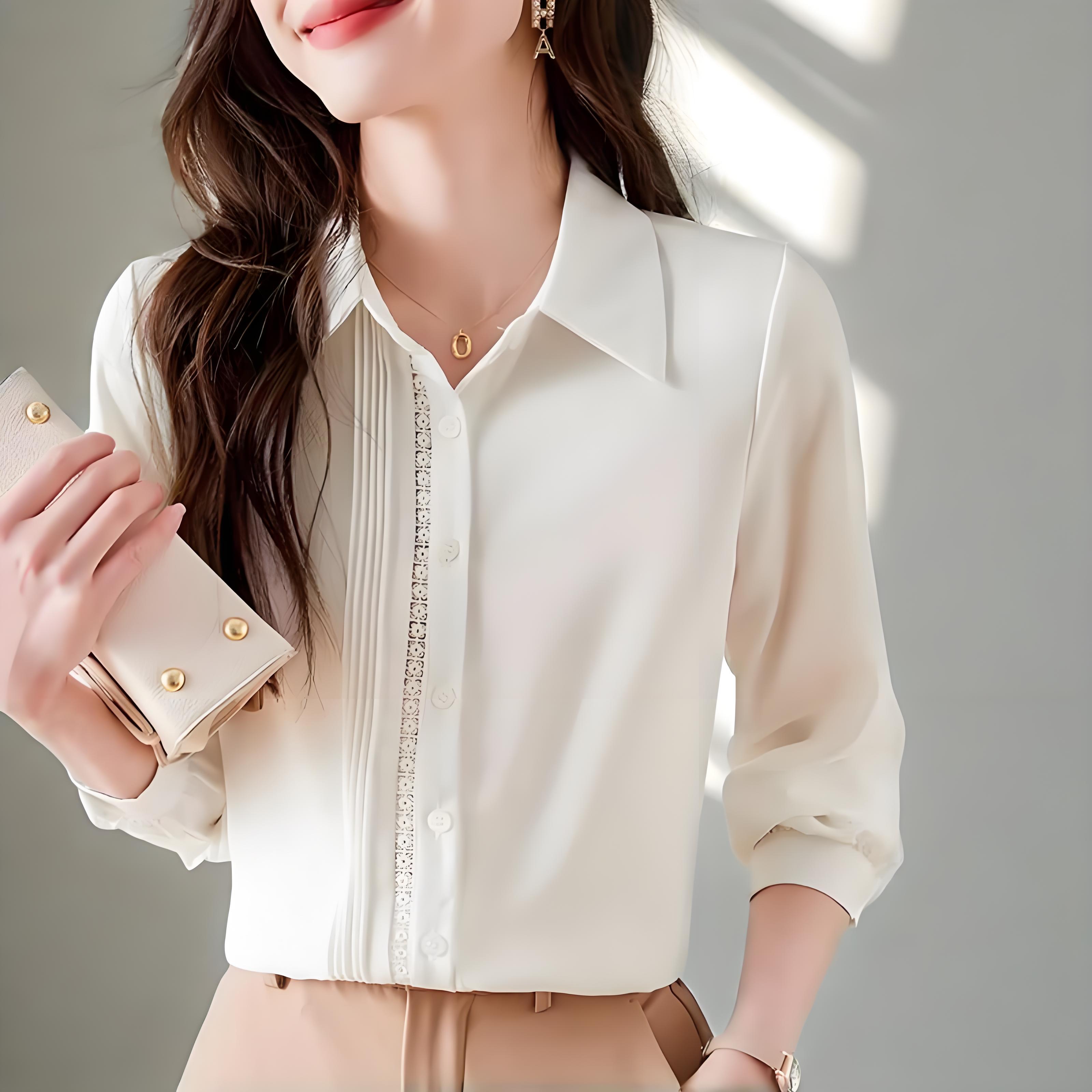 White Shirt for Women Elegant  - Women Formal Wear Xxl บทวิจารณ์และราคา