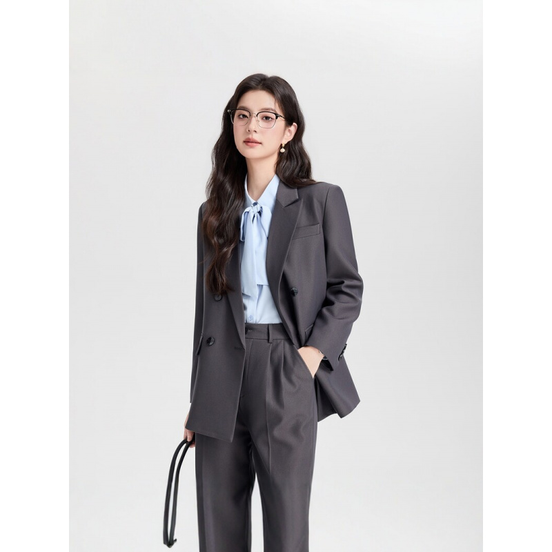 Navy blue double-breasted wome - Women Formal Wear For Interview บทวิจารณ์และราคา
