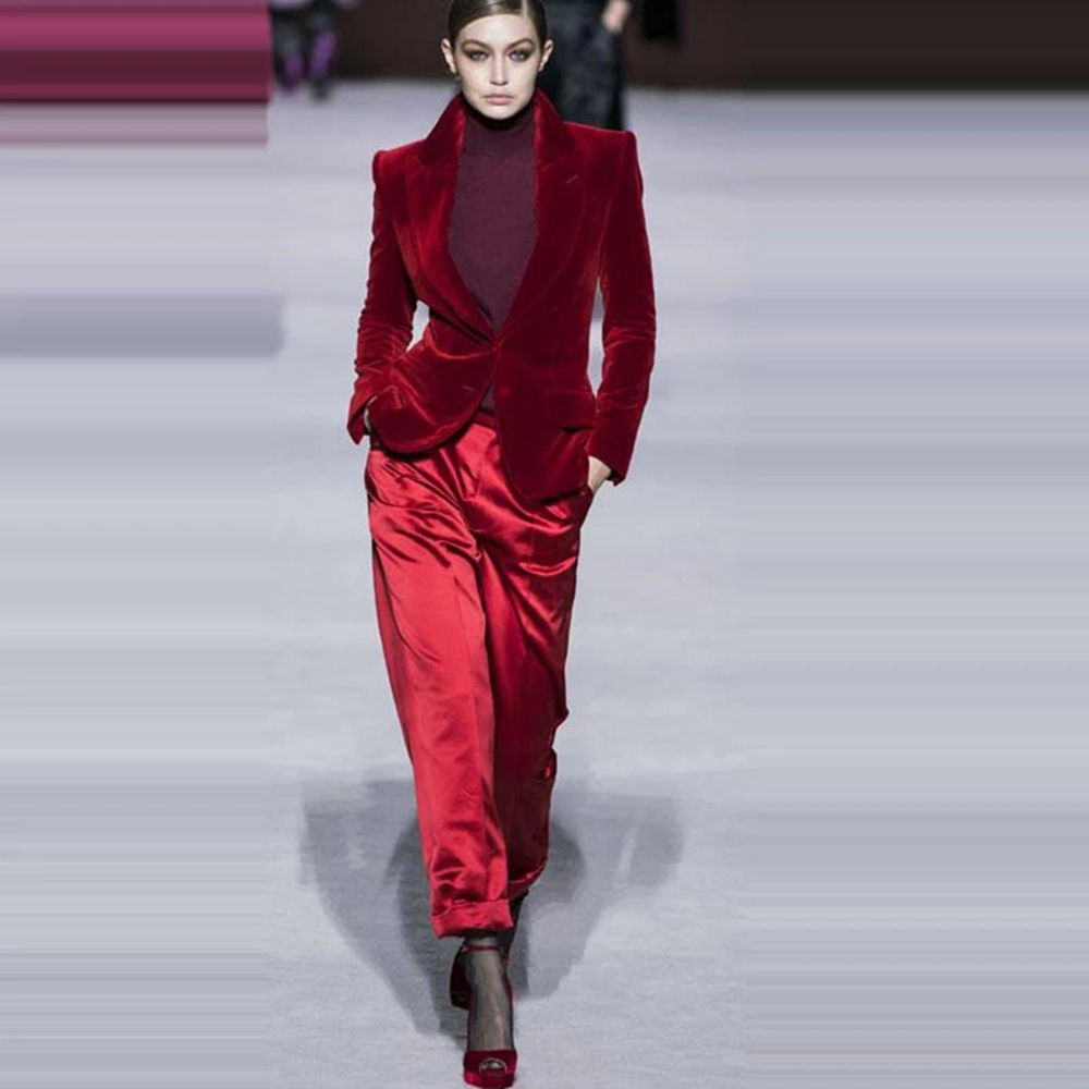 Women Pant Suits Wine Red Velv - Women'S Formal Wear For A Wedding บทวิจารณ์และราคา