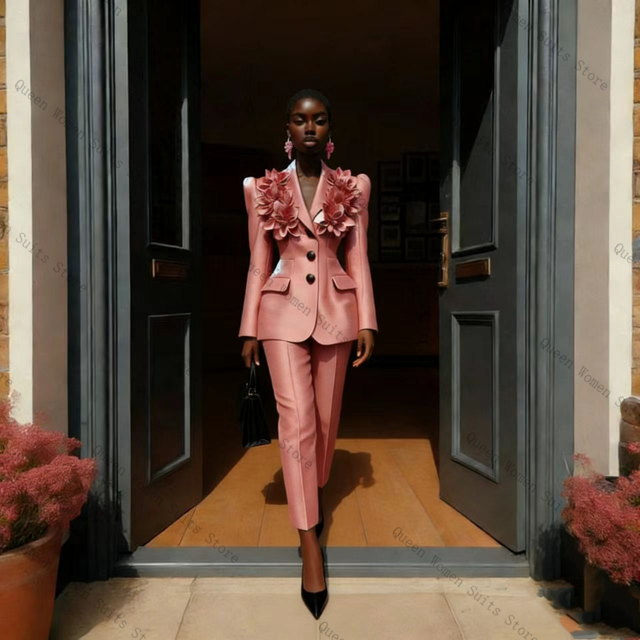 Pink Women Suit Pants Set 2 Pc - Women Formal Wear Coat บทวิจารณ์และราคา