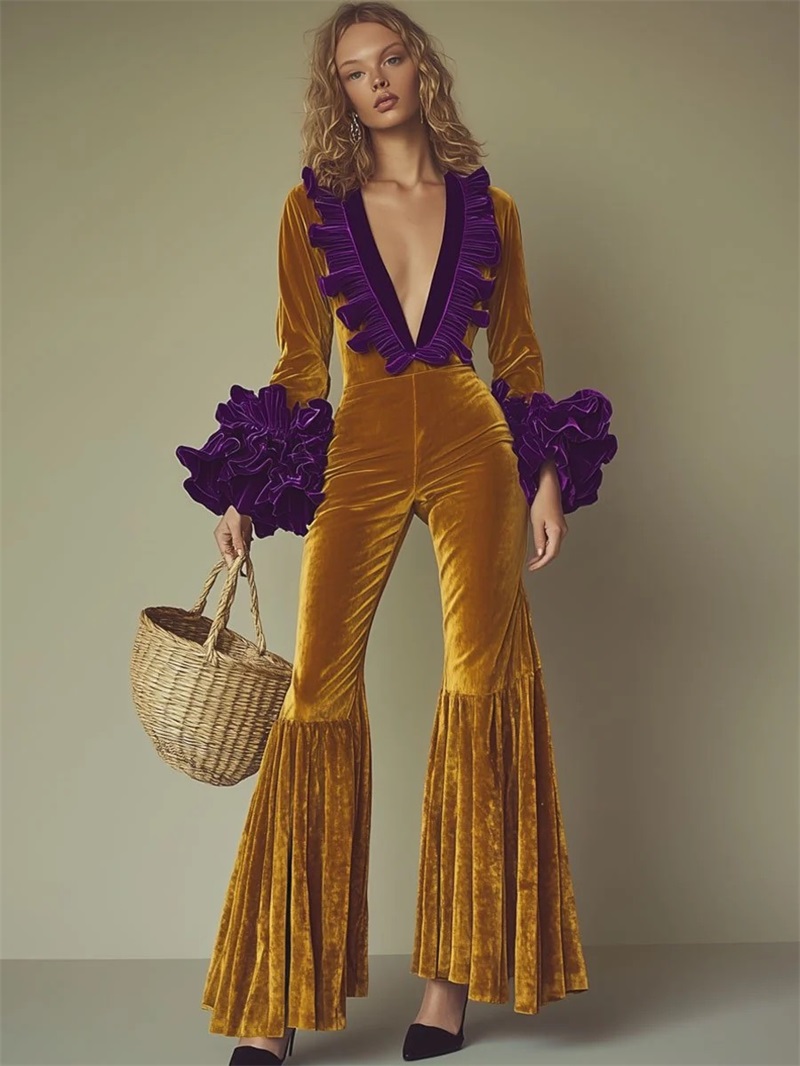Yellow Purple Velvet Women Jum - Women'S Formal Jumpsuit Evening Wear บทวิจารณ์และราคา
