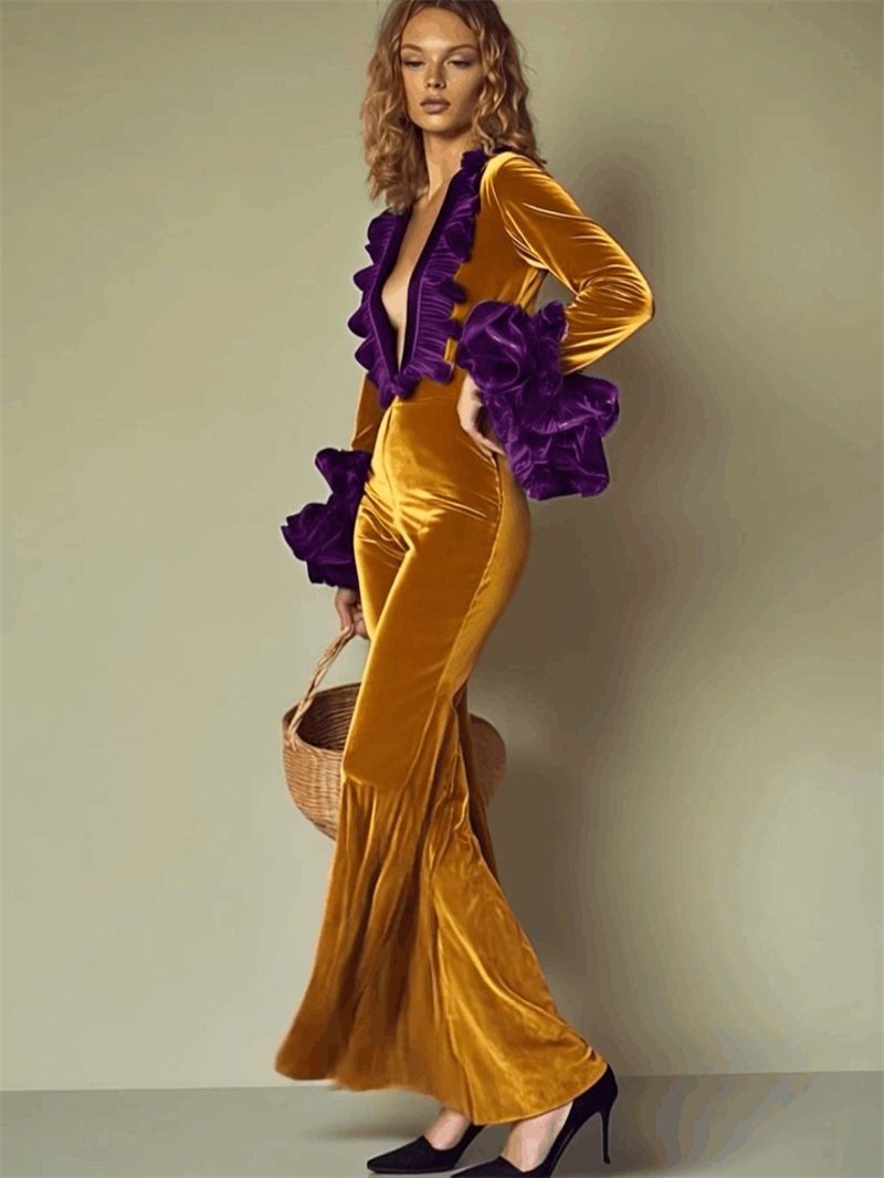 Yellow Purple Velvet Women Jum - Women'S Formal Jumpsuit Evening Wear บทวิจารณ์และราคา
